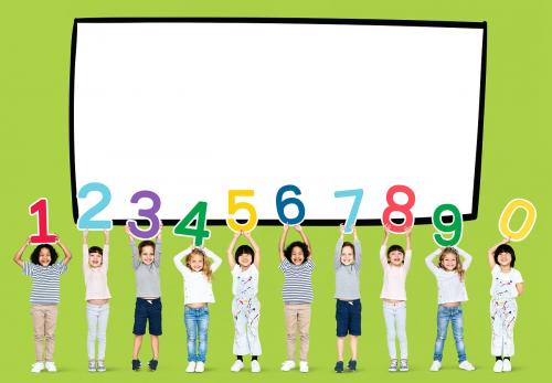 Diverse kids holding numbers one to zero - 491988