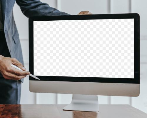Businessman presenting a project on a computer desktop mockup transparent png - 2024687