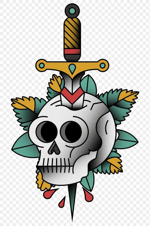 Traditional skull with sword sticker transparent png - 2094353