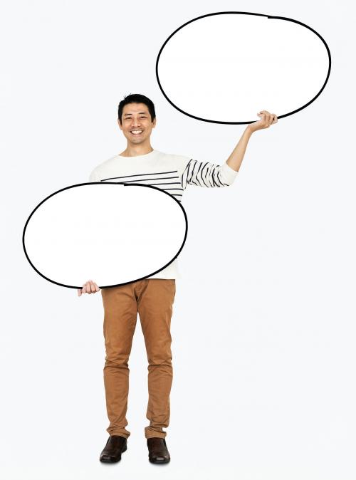 Asian man holding two blank banners - 491084