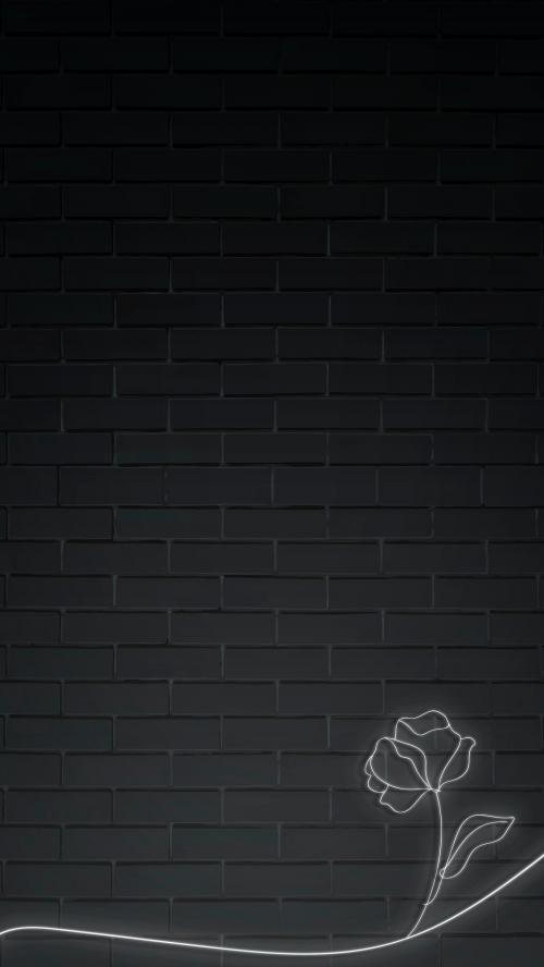 Neon lights flower on black brick wall mobile phone wallpaper vector - 2037310