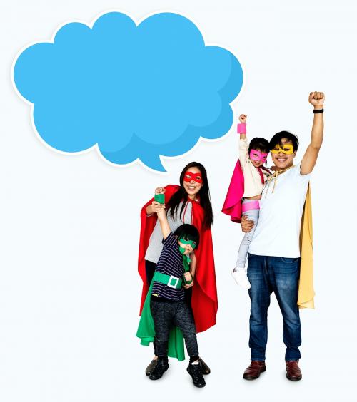 Happy family wearing superhero costumes - 490488