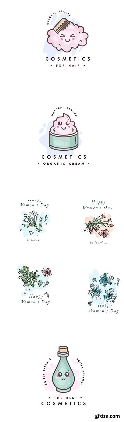 Hand-Draw Design Colorful Cute Cosmetick and Flowers Logo