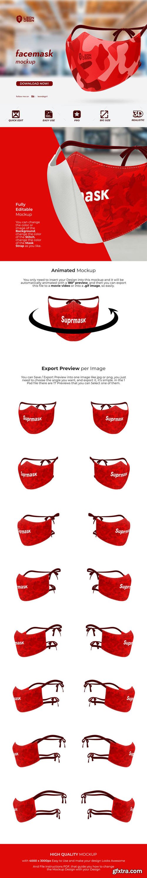 Red Facemask PSD Mockup Red Facemask PSD Mockup