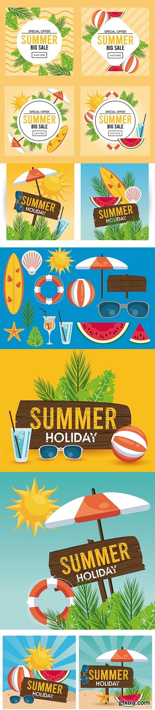 Summer Holiday Label and Vector Illustrations 