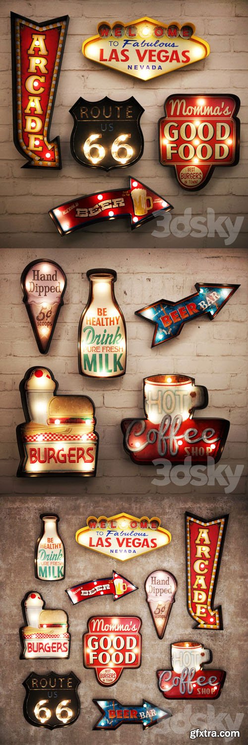 Decorative Wall Sign - 10 Luminous Signboards - 3D Models Decorative Wall Sign - 10 Luminous Signboards - 3D Models