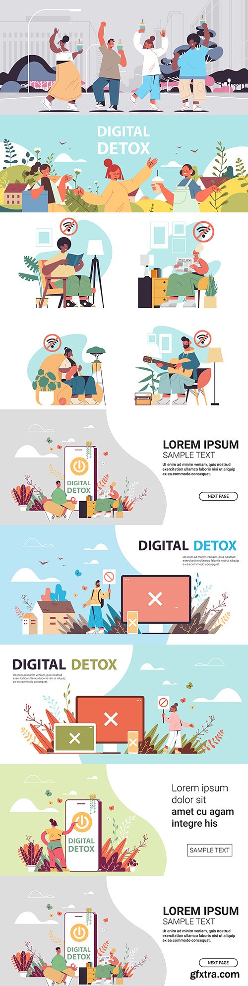 People walk and spend time without gadgets digital detox
