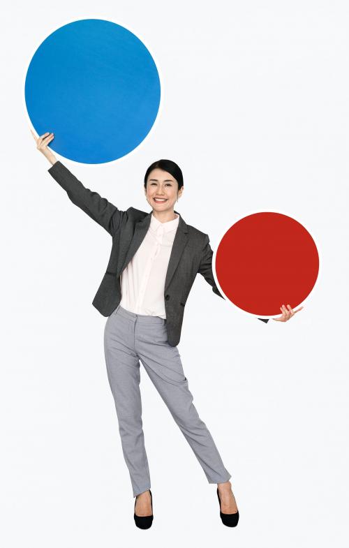 Happy woman holding round boards - 468247