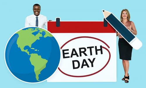 Diverse people holding earth day icon - 468253