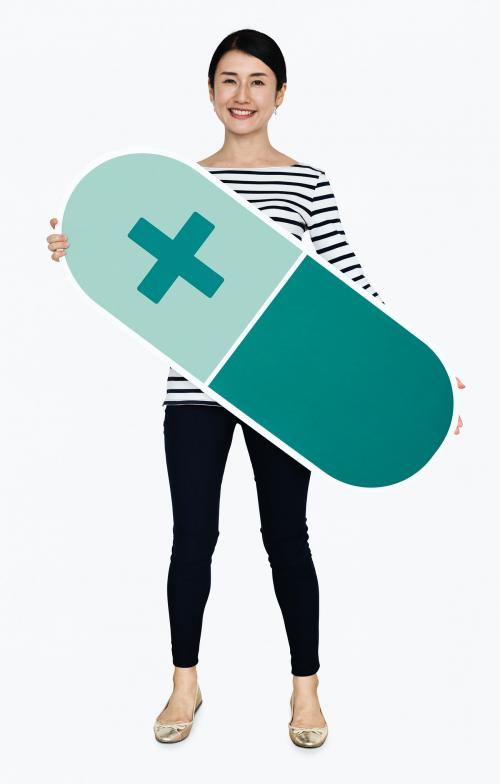 Japanese woman holding a pill icon - 468282