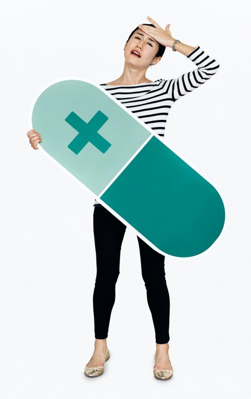 Japanese woman holding a pill icon - 468299