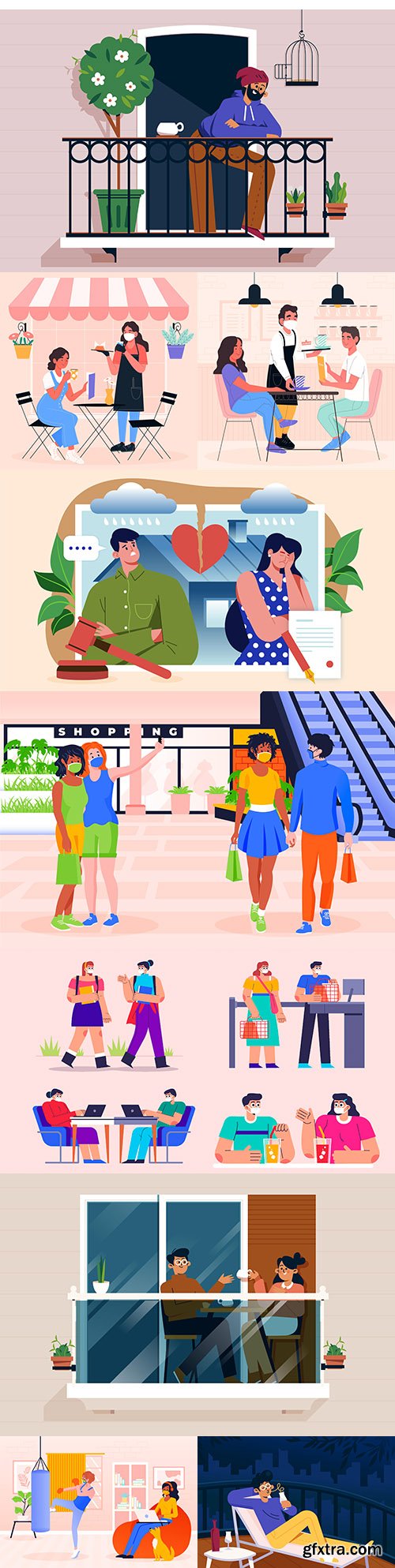 Pest on balcony and in public places in medical mask
