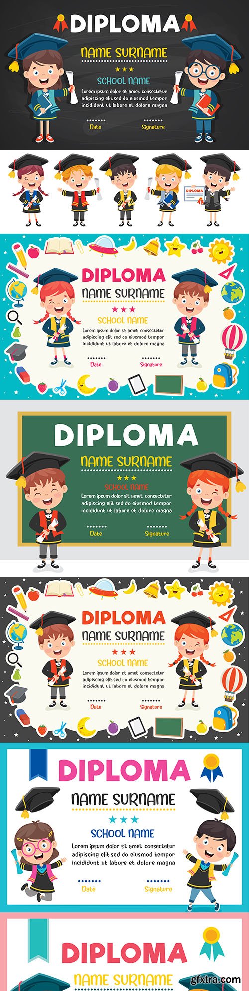 Diploma certificate for preschool and primary school children template
