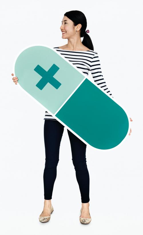 Japanese woman holding a pill icon - 468440