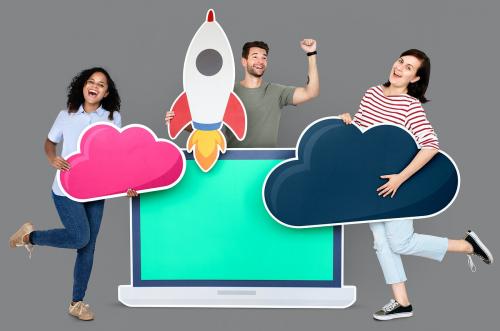 Cloud storage and innovation concept shoot featuring a rocket icon - 451234
