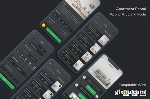 Apartment Rental App UI Kit Dark Mode