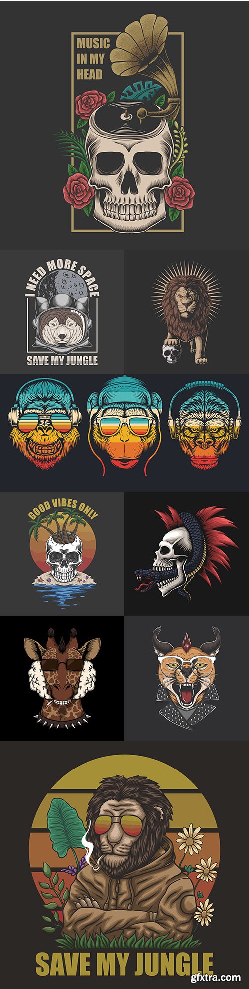 Head animals colorful vintage emblem with text
