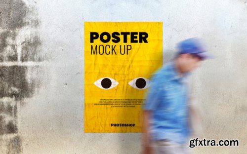 Poster print on grunge cement wall mockup