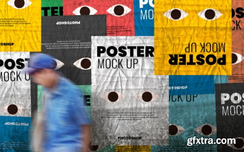 Poster print on grunge cement wall mockup