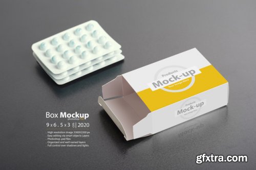 Rectangular medical box on a dark background