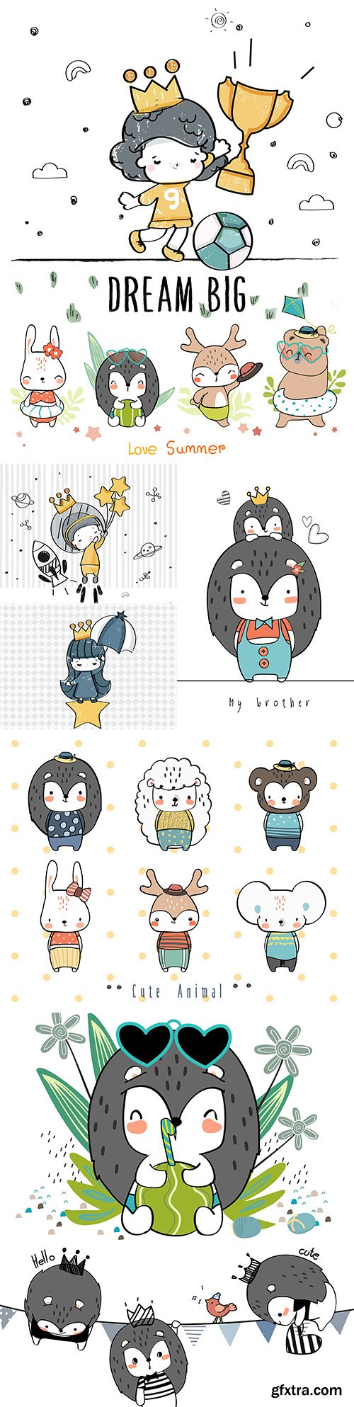 Wild and tropical animals zoo cartoon drawn sketch
