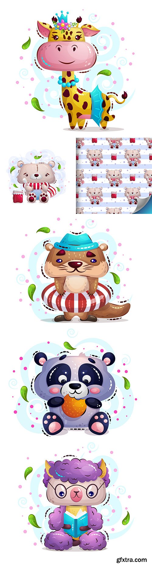 Cartoon character cute children animal illustration
