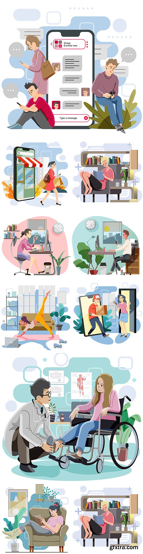 People at home and do various things and sports
