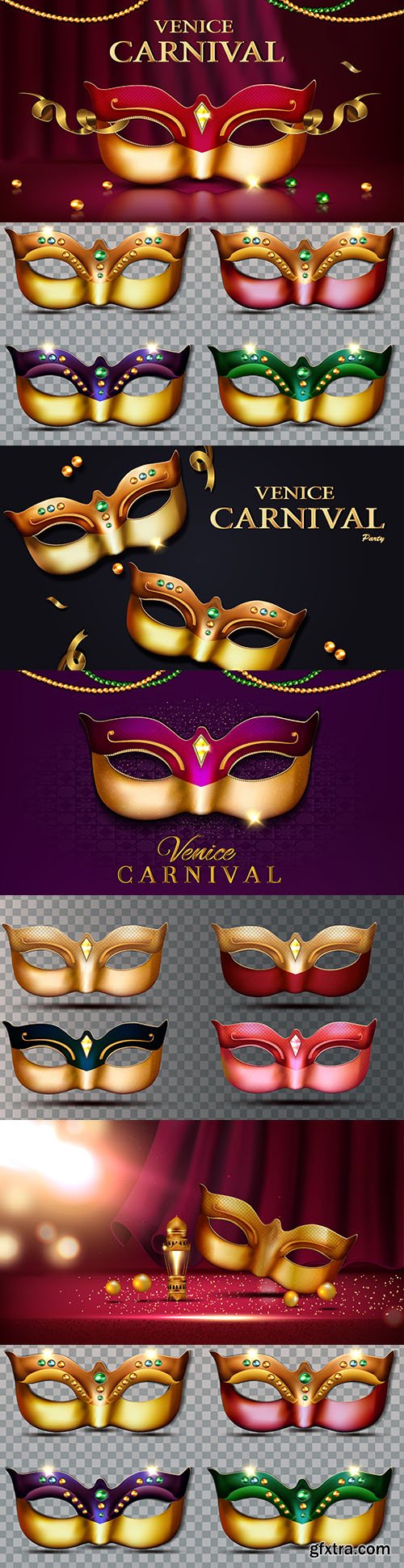 Venice carnival mask with diamonds and gold elements
