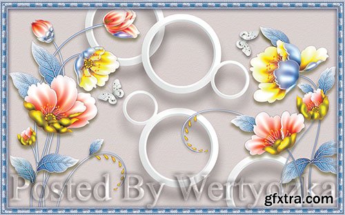 3D psd models new chinese style modern minimalist style three dimensional flower tv background wall
