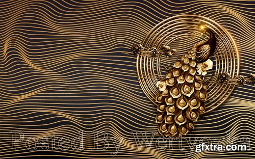 3D psd models modern black gold peacock gorgeous tv background wall 3D psd models modern black gold peacock gorgeous tv background wall