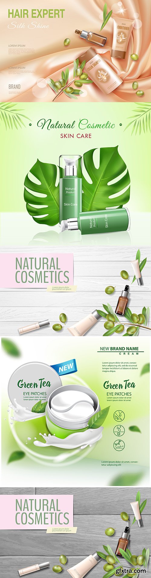Natural cosmetics with olive oil realistic illustrations
