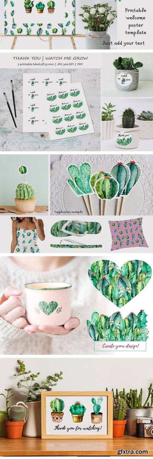 Watercolor Cacti, Watercolor Succulent 4556962