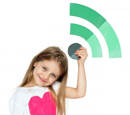 Little Girl Holding Wifi Icon - 7184