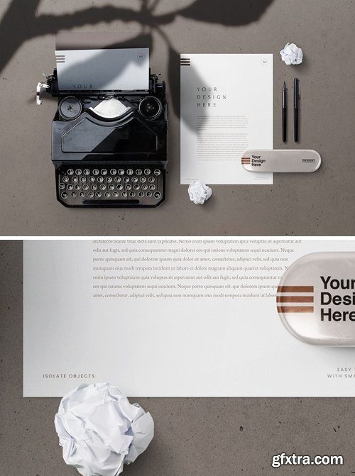 A4 Paper & Vintage Typewriter Stationery Mockup