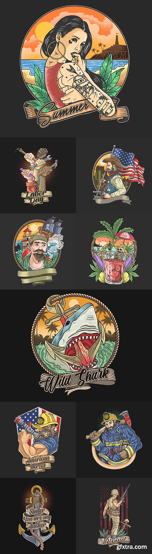 Decorative vintage illustrations on different topics and objects 5
