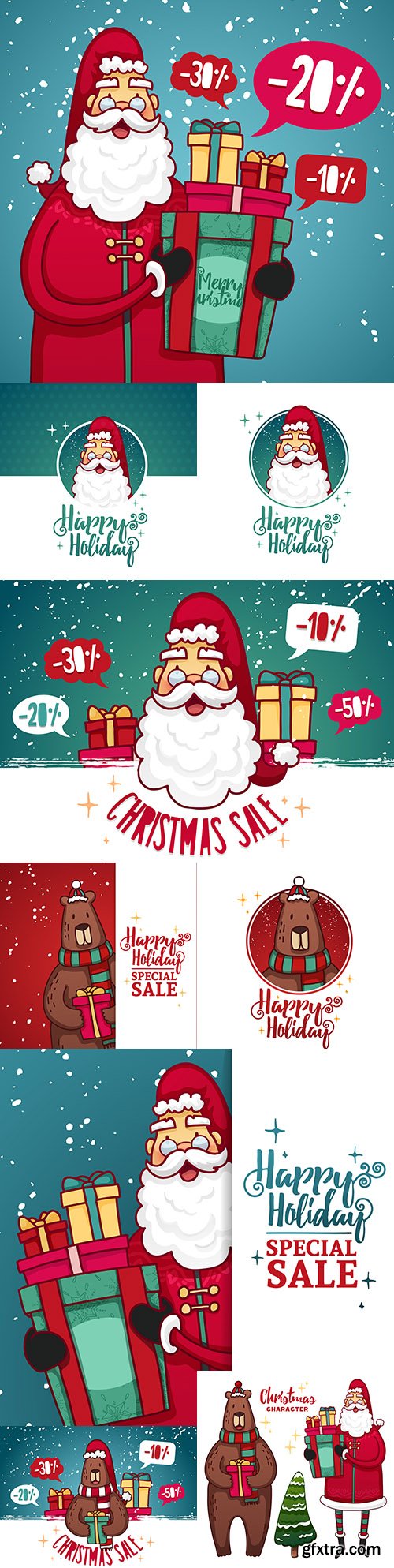 Banner for Christmas with Santa and bear design template
