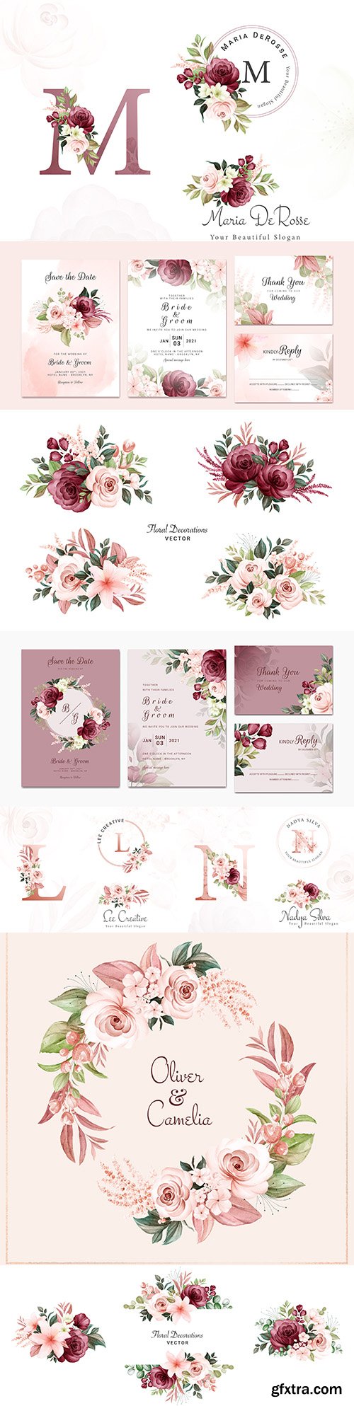 Wedding invitation template watercolor flower and green leaves 7
Wedding invitation template watercolor flower and green leaves 7