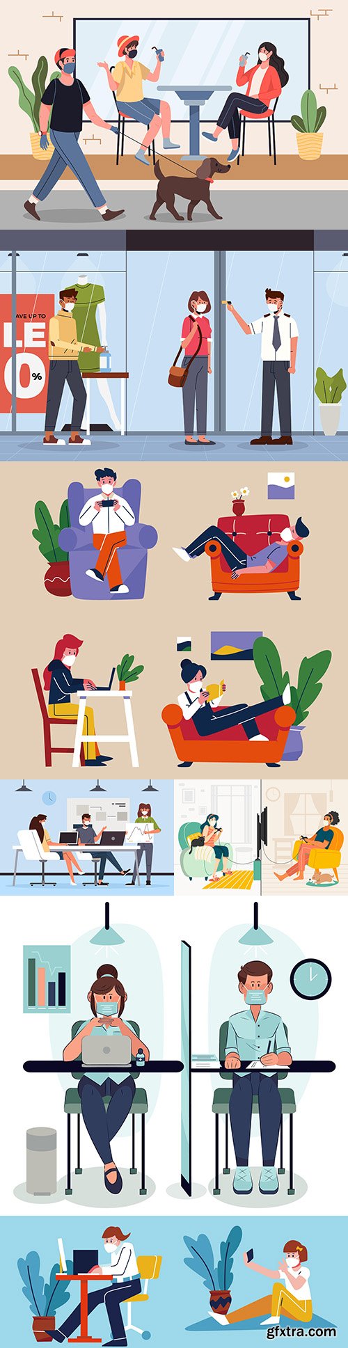 People wearing protective masks in public places and at home
People wearing protective masks in public places and at home