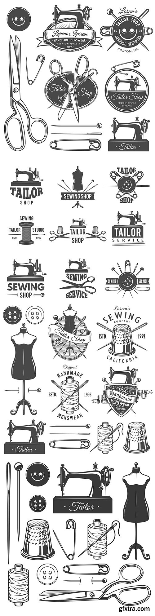 Tailor old monochrome elements and emblems vintage
Tailor old monochrome elements and emblems vintage