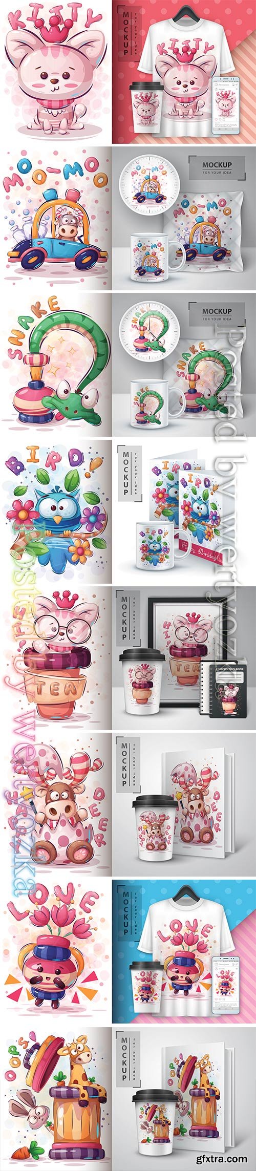 Pretty poster and merchandising in vector,  cartoon mockup print t-shirt illustration