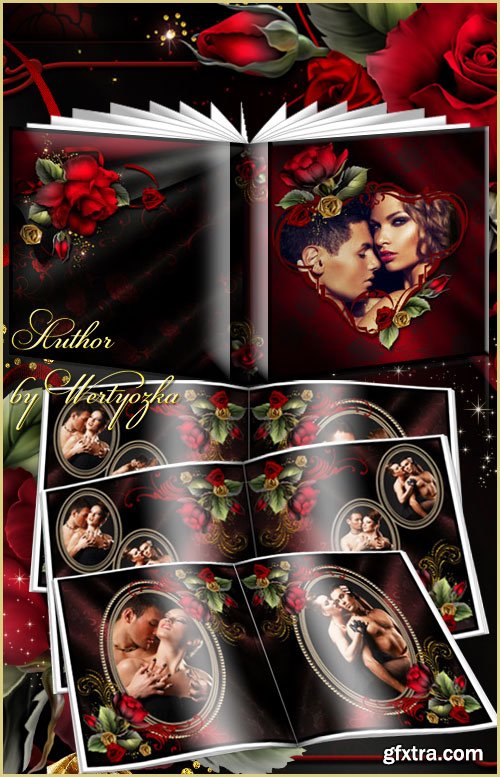 Beautiful photo album with red roses