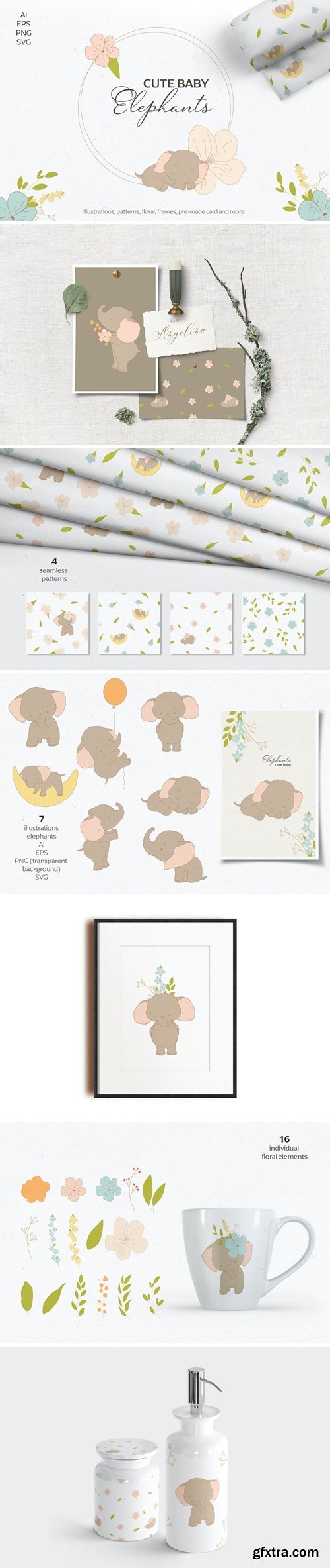 Baby shower elephants, svg