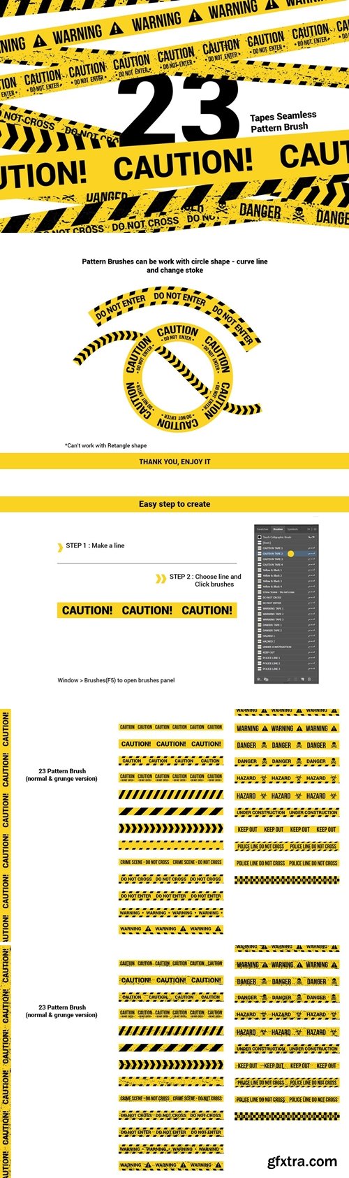 23 CAUTION TAPES Seamless Pattern Brush