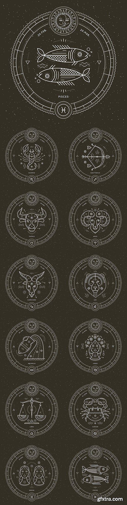 Zodiac sign retro astrological symbol and emblem illustration
Zodiac sign retro astrological symbol and emblem illustration