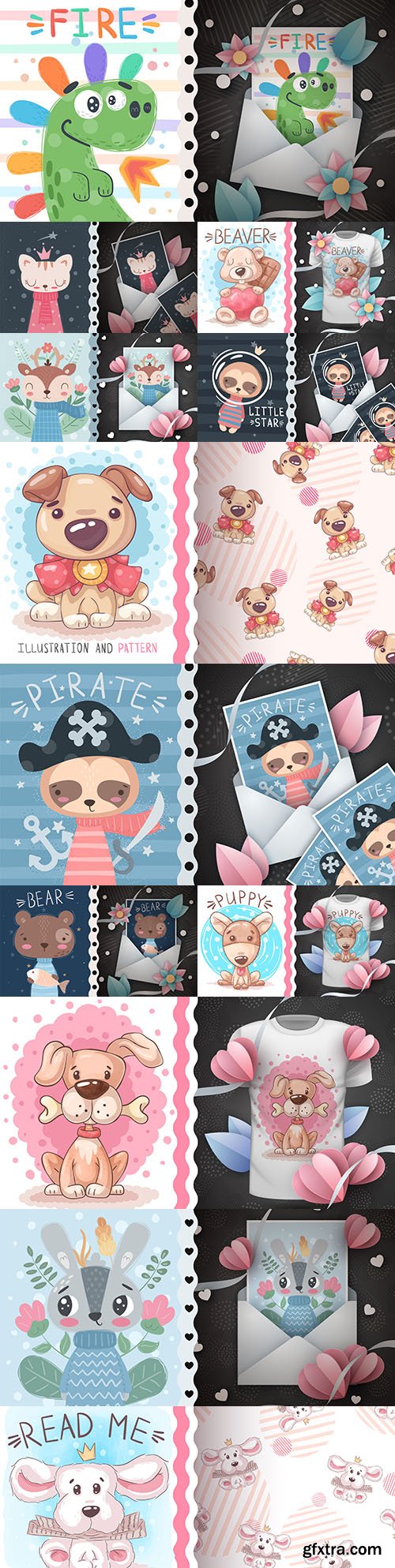 Cute cartoon animals and seamless background 25
Cute cartoon animals and seamless background 25