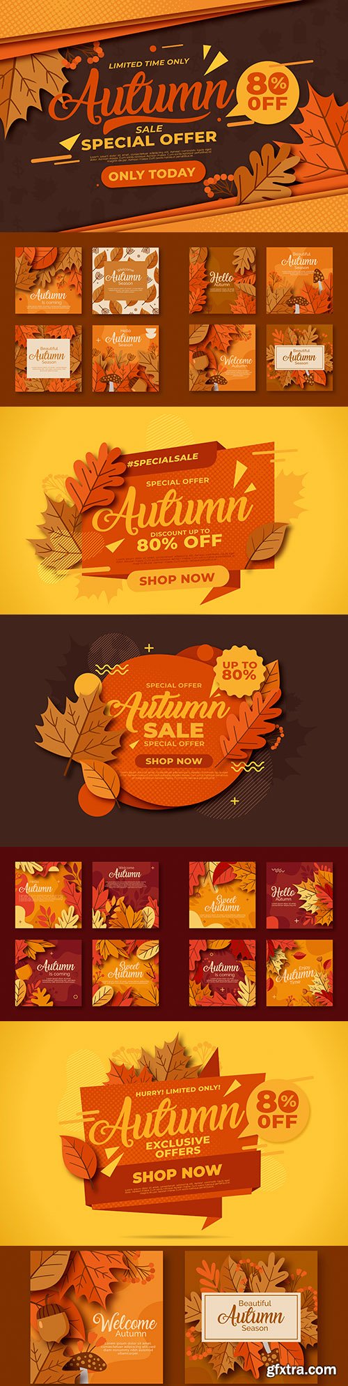 Vintage autumn sale and collection of cards with bright leaves
Vintage autumn sale and collection of cards with bright leaves