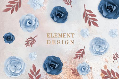 Blue paper craft flowers and leaves design elements - 1202502