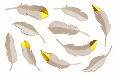 Brown paper craft feather with gold tip - 1202518
