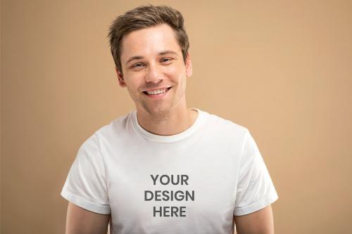 Portrait of a handsome man in a white tee mockup - 1203182