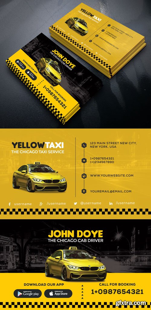 Yellow Taxi Service Creative Business Card PSD Template Yellow Taxi Service Creative Business Card PSD Template